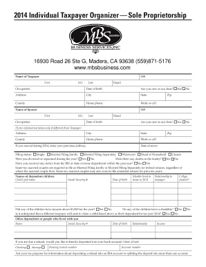 2014 Individual Taxpayer Organizer