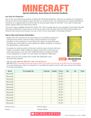 Minecraft Book Fair Order Form