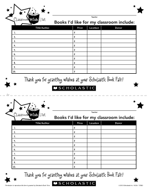 Scholastic Book Fair Teacher Wish List