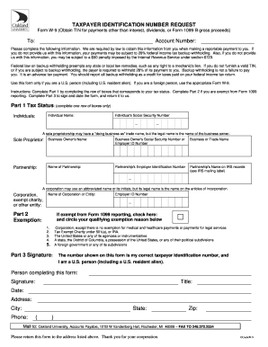 IRS Form W-9 Taxpayer Identification Number Request
