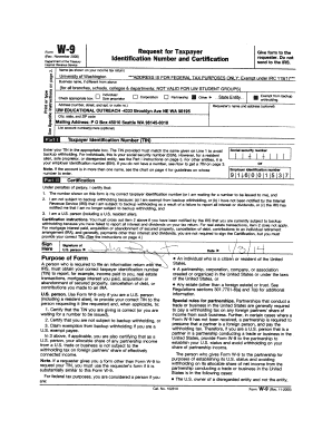 IRS Form W-9 Request for Taxpayer Identification Number and Certification