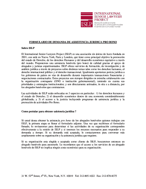 Formulario de Demanda de Asistencia Jurídica Pro Bono