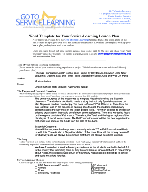 Service-Learning Lesson Plan Template
