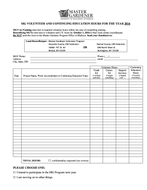 Wisconsin Master Gardener Volunteer Hours Form