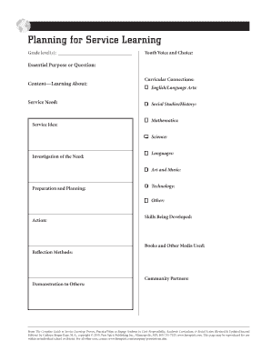 Service Learning Planning Form