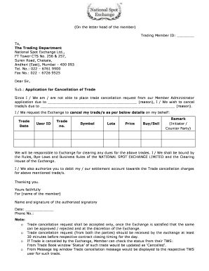 Application for Cancellation of Trade