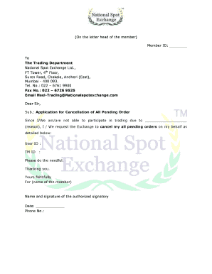 Application for Cancellation of All Pending Orders