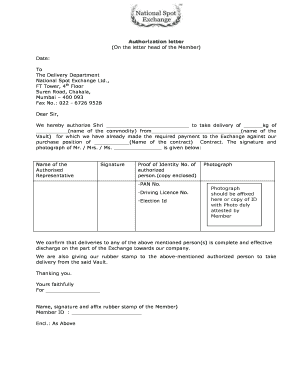 Authorization Letter for Commodity Delivery