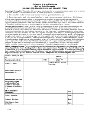 Georgia State University Incomplete Grade Request Form