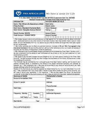 Standard Chartered Bank Variable Direct Debit Authority Form