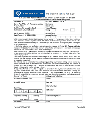 Co-operative Bank Variable Direct Debit Authority Form