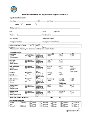 Bones Race Redemption Registration Form