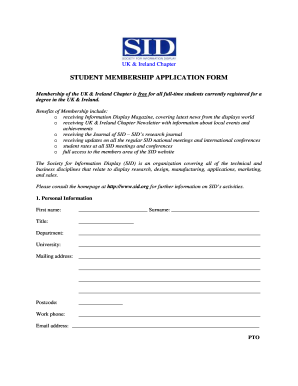 UK & Ireland Student Membership Application Form