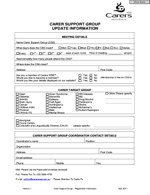 Carer Support Group Registration Form