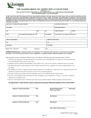 The Leaders Group Entity New Account Form