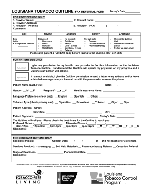 Louisiana Tobacco Quitline Fax Referral Form