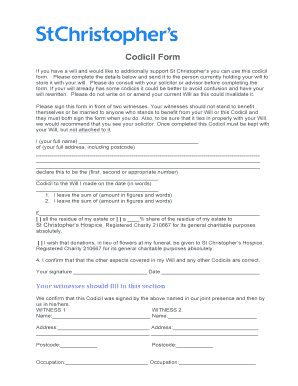 Codicil Form for St Christopher's Hospice