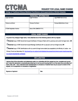 British Columbia Legal Name Change Request