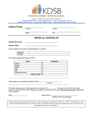 Ontario Works Optical Estimate Form