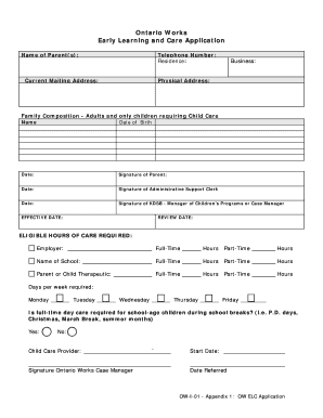 Ontario Works Early Learning and Care Application