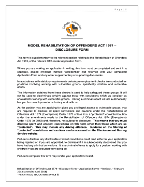 Rehabilitation of Offenders Act 1974 Disclosure Form