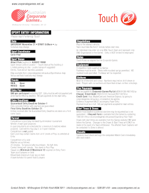 Australian Corporate Games Touch Entry Form