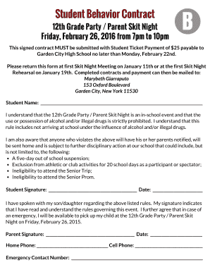 fillable online gc schoolwires student behavior contract form b behavior contract templates