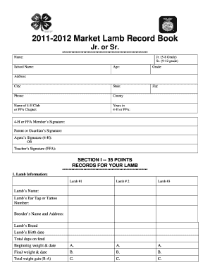 2011-2012 Market Lamb Record Book