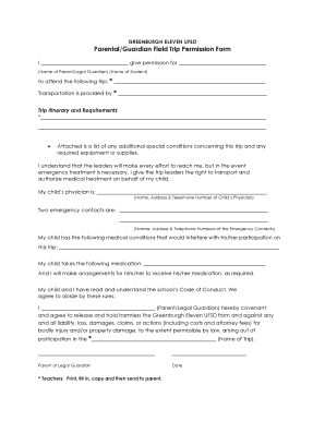 Greenburgh Eleven UFSD Field Trip Permission Form