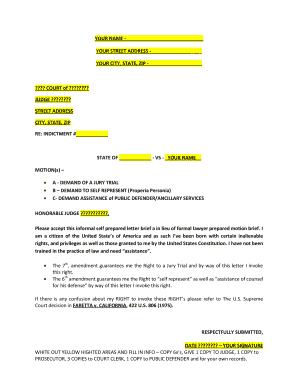 Court Motion for Jury Trial and Self-Representation
