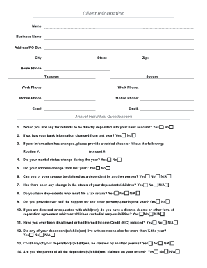 Annual Individual Tax Questionnaire