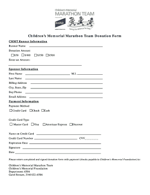 Children's Memorial Marathon Team Donation Form