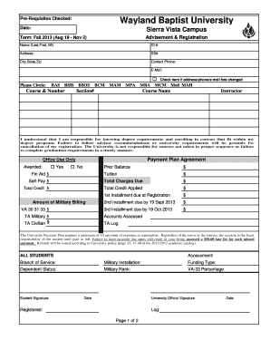 Wayland Baptist University Advisement Registration Form