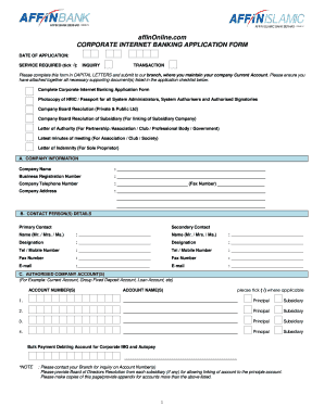 Corporate Internet Banking Application Form
