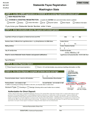 Washington State Payee Registration Form