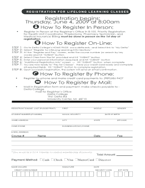 Delta College Lifelong Learning Registration Form
