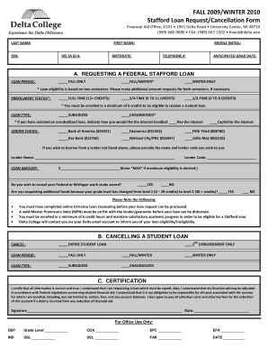 Stafford Loan Request/Cancellation Form
