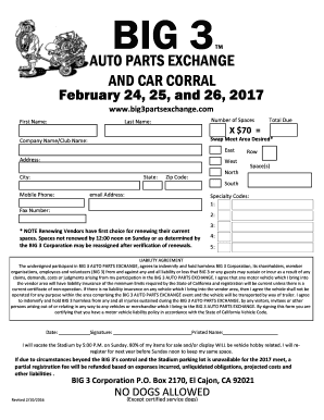 BIG 3 Auto Parts Exchange Registration Form