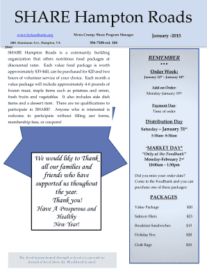 SHARE Hampton Roads Food Package Order Form