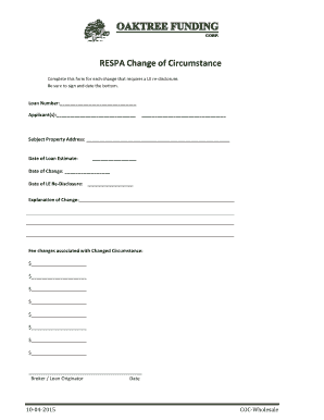 RESPA Change of Circumstance Form