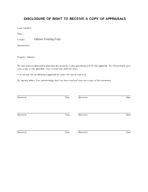 Disclosure of Right to Receive a Copy of Appraisals