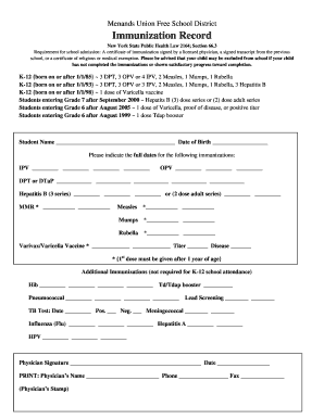 New York Immunization Record Form