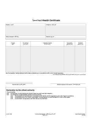Danish Health Certificate for Exports