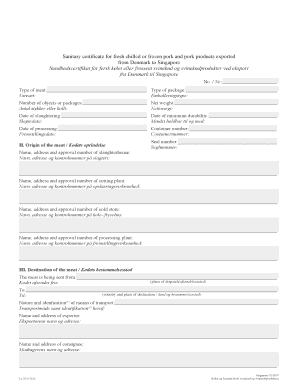 Sanitary Certificate for Pork Exports from Denmark to Singapore
