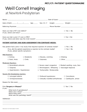 PET/CT Patient Questionnaire
