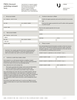 UBank Account Switching Consent Form