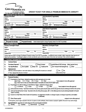 Single Premium Immediate Annuity Order Ticket