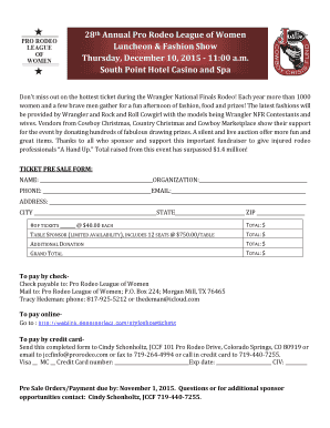 Pro Rodeo League of Women Luncheon & Fashion Show Ticket Pre Sale Form
