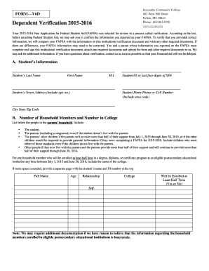 Itawamba Community College Dependent Verification Form