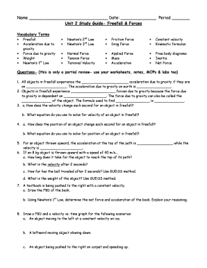 Unit 2 Study Guide - Freefall & Forces